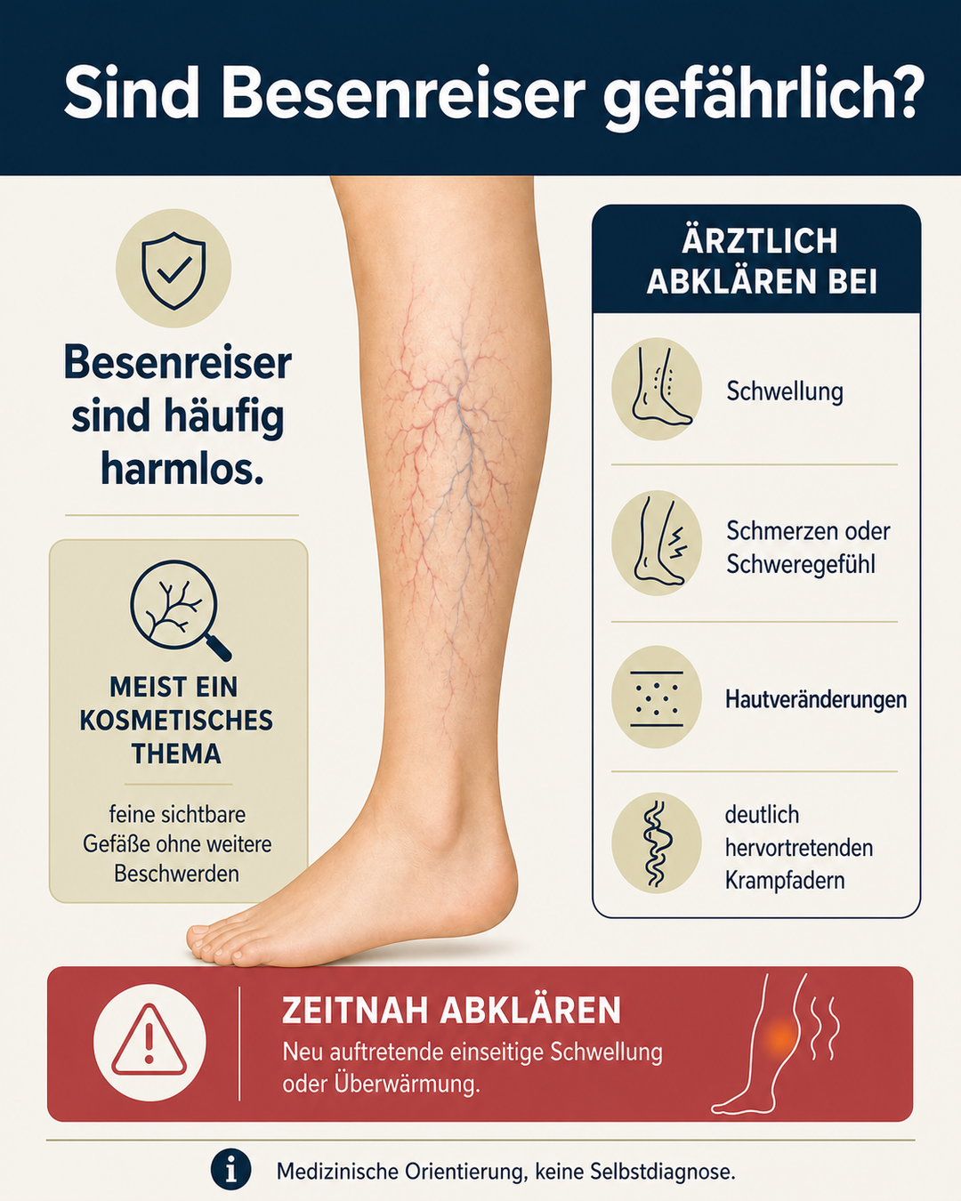 Infografik zu Abklärungszeichen bei Besenreisern